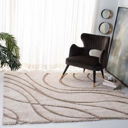 Safavieh 9 x 9 ft. Shag Power Loomed Square Area Rug; Cream & Beige SG471-1113-9SQ